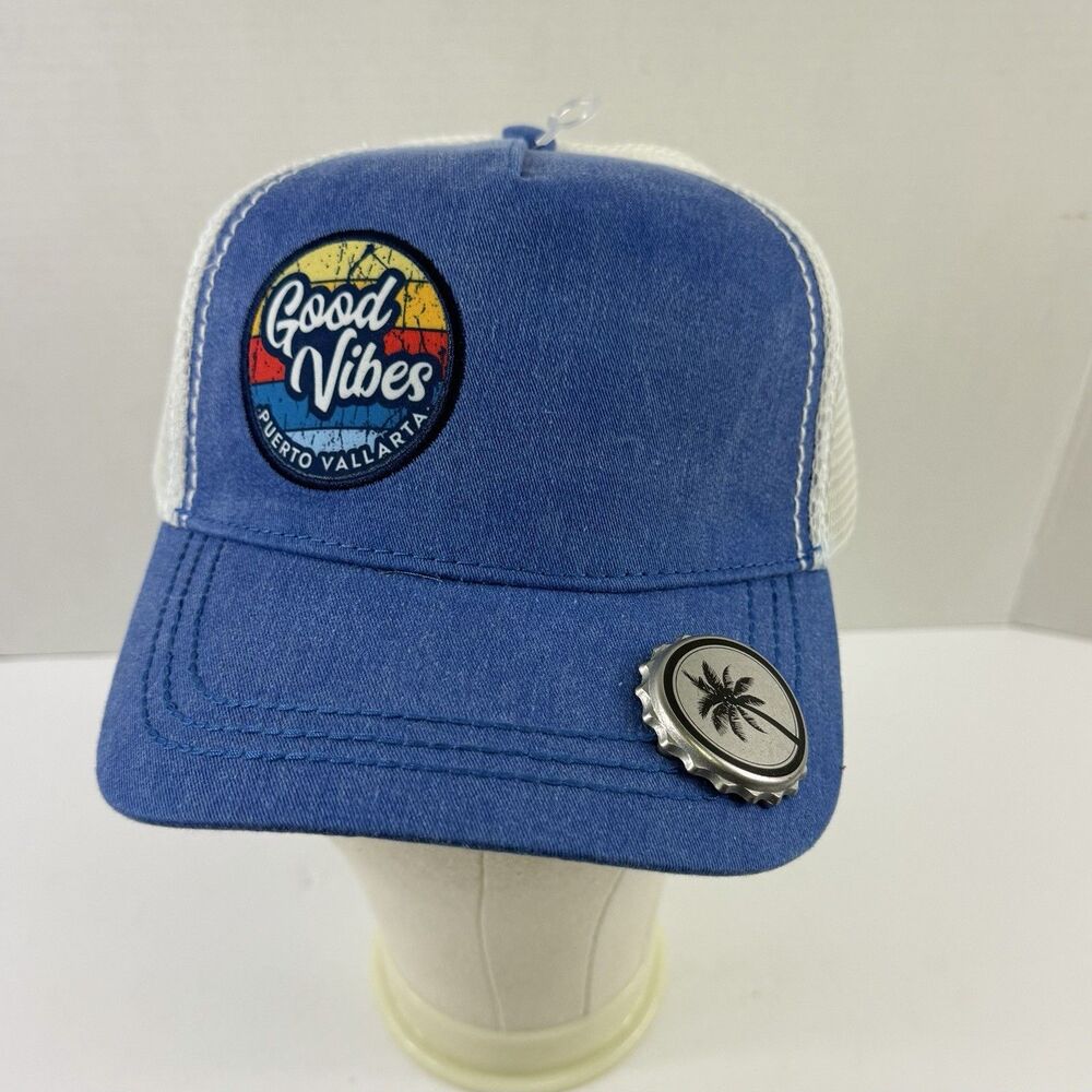 Puerta Vallarta Snapback Hat Baseball Cap Blue One Size Bottle Opener Mexico